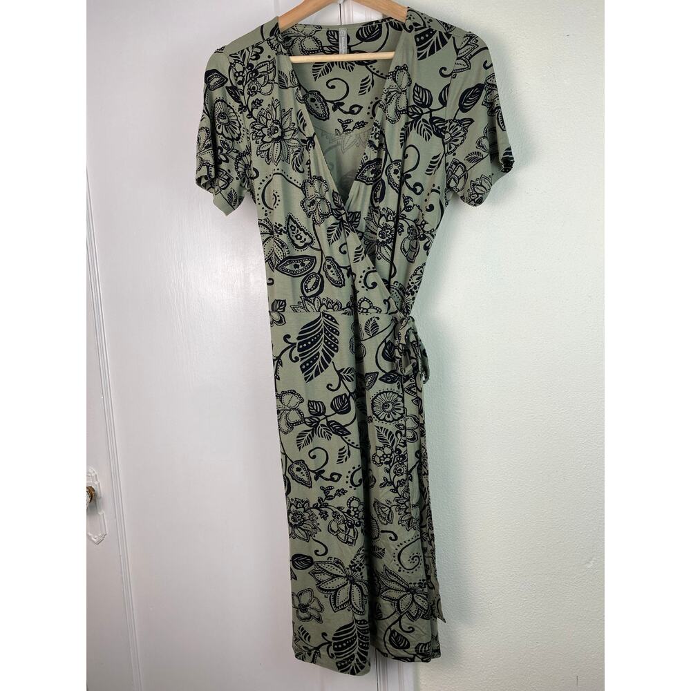 Hanna Andersson Women's PS Green Black Floral Rayon Wrap Dress * - Picture 4 of 7